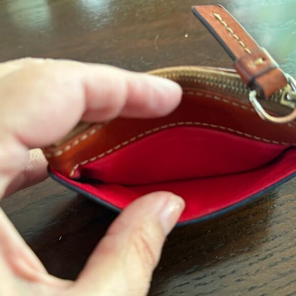 Dooney & Bourke Navy and Tan Leather Small Coin Purse Keychain - Picture 6 of 7